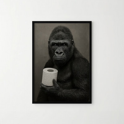 Gorilla With Toilet Roll Art Print Funny Animal Bathroom Wall Decor A4 Print