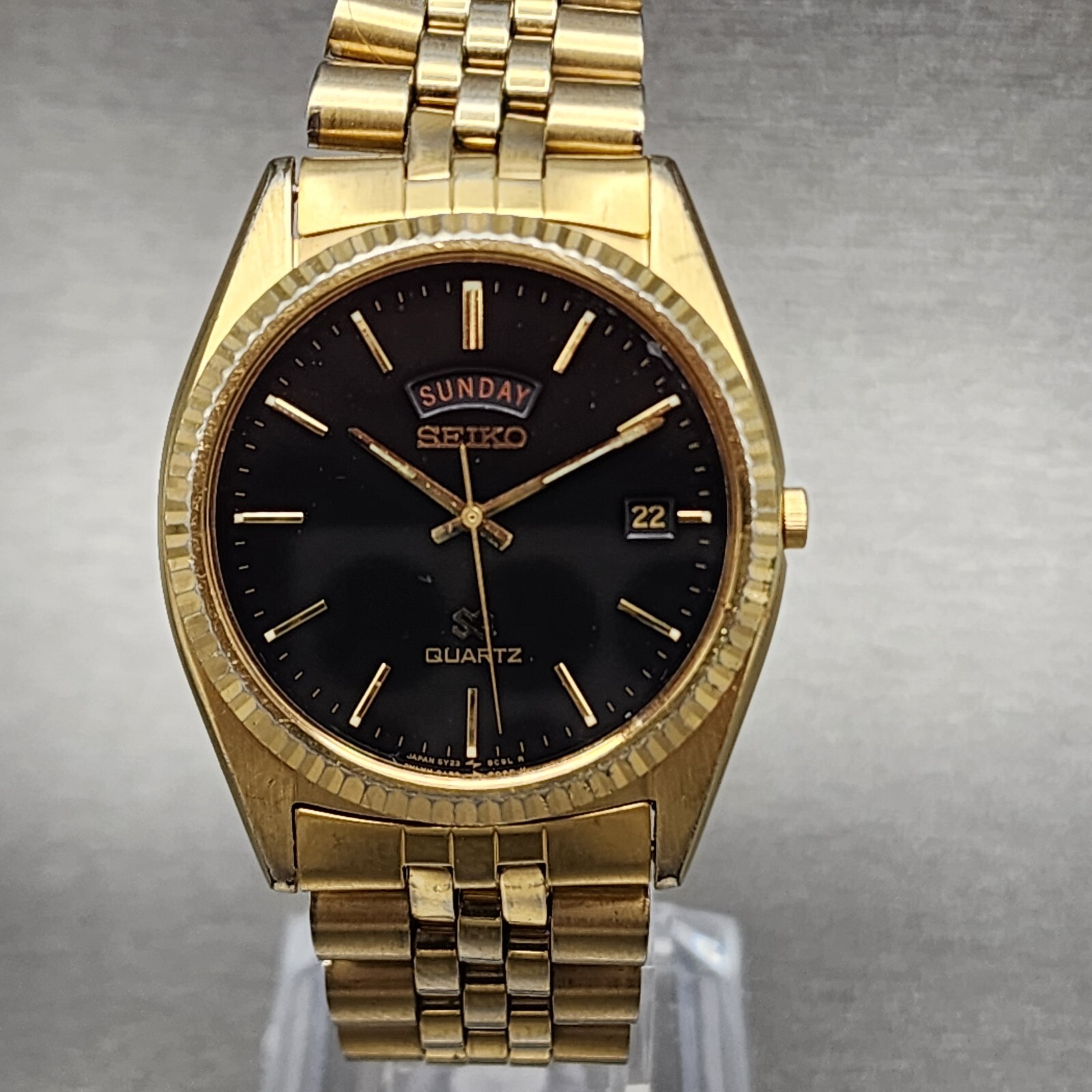 Seiko SQ President Watch Men 36mm Black Dial Gold Tone Seiko SQ President Watch Men 36mm Black Dial Gold Tone