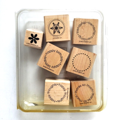 Stampin' Up Rubber Stamps Woods Mounted Think Happy Thoughts Circles Set Of 6