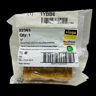 NEW Viega 22363 1'' Inch C x C Bronze ProPress Check Valve With Black EPDM Seal