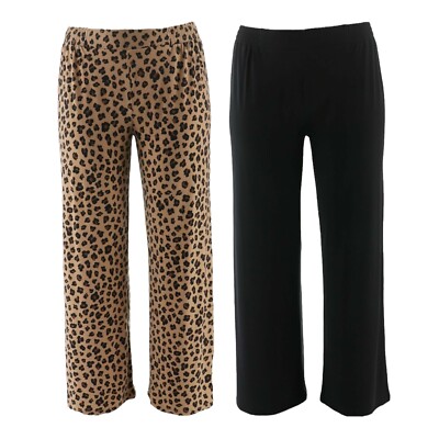 IMAN GC Luxury Resort 2 Pc Palazzo Pants Solid Cheetah 16W-18W 1XP Black 685-966