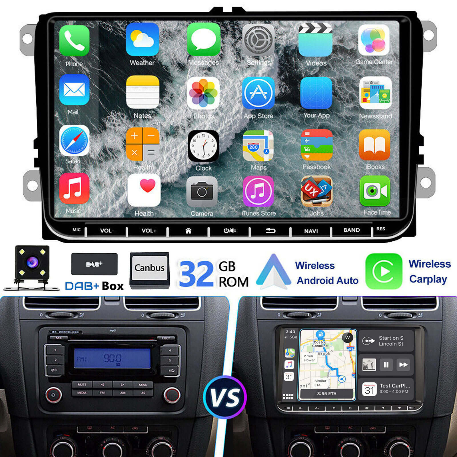 DAB+ Android 14 Carplay Autoradio GPS RDS Für VW GOLF 5 6 Touran EOS Tiguan Polo