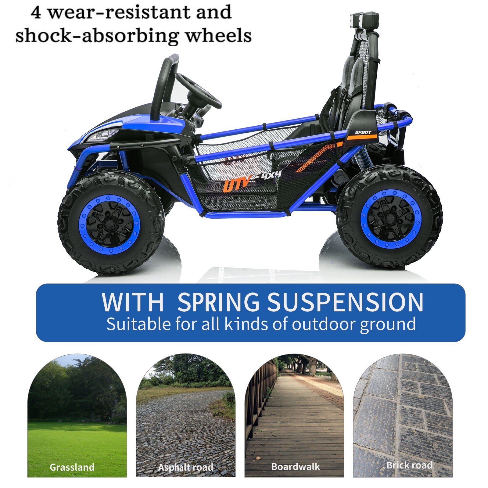 ZEOPHOL 24V Kid Ride On Car UTV 4WD 2-Seater Electric Truck 4X80W Remote Blue