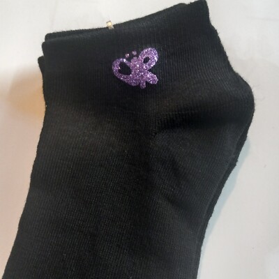  3 Pairs Of Women's Solids Ankle Socks Black-purple Butterfly Livies