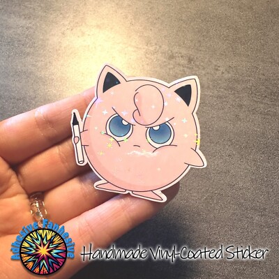 Angry Jigglypuff Holographic Sticker Pokémon Vinyl Coated Sticker