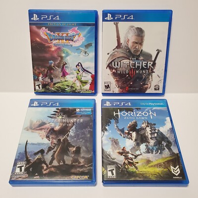 PS4 RPG Games Lot Of 4 Dragon Quest XI, Witcher III, Monster Hunter, Horizon