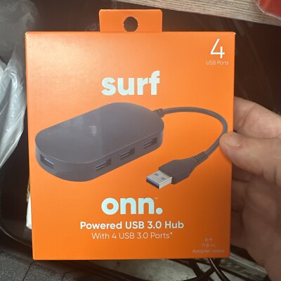 Surf Onn. Powered USB 3.0 Hub w/ 4 USB 3.0 Ports, Black