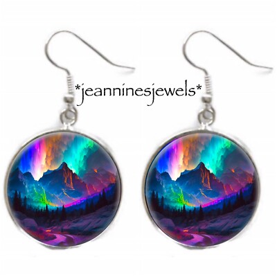 Aurora Borealis EARRINGS Northern Lights Night Sky ART PRINT Silver Charm Dangle