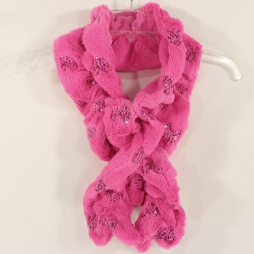 Toby & Me Girls Pink Faux Fur Scarf Hearts Sequins Valentines Day Size 4-14 EUC