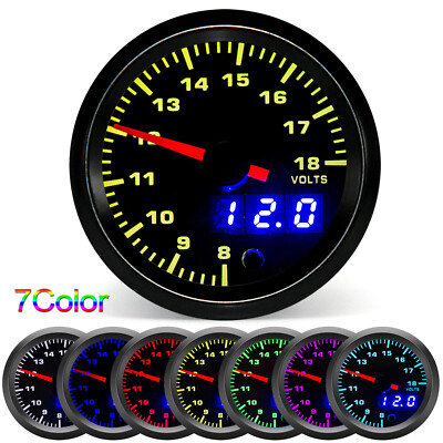 2'' 52mm 7 Color Backlight Car Pointer Volt Meter Voltmeter Voltage Gauge 8-18V  