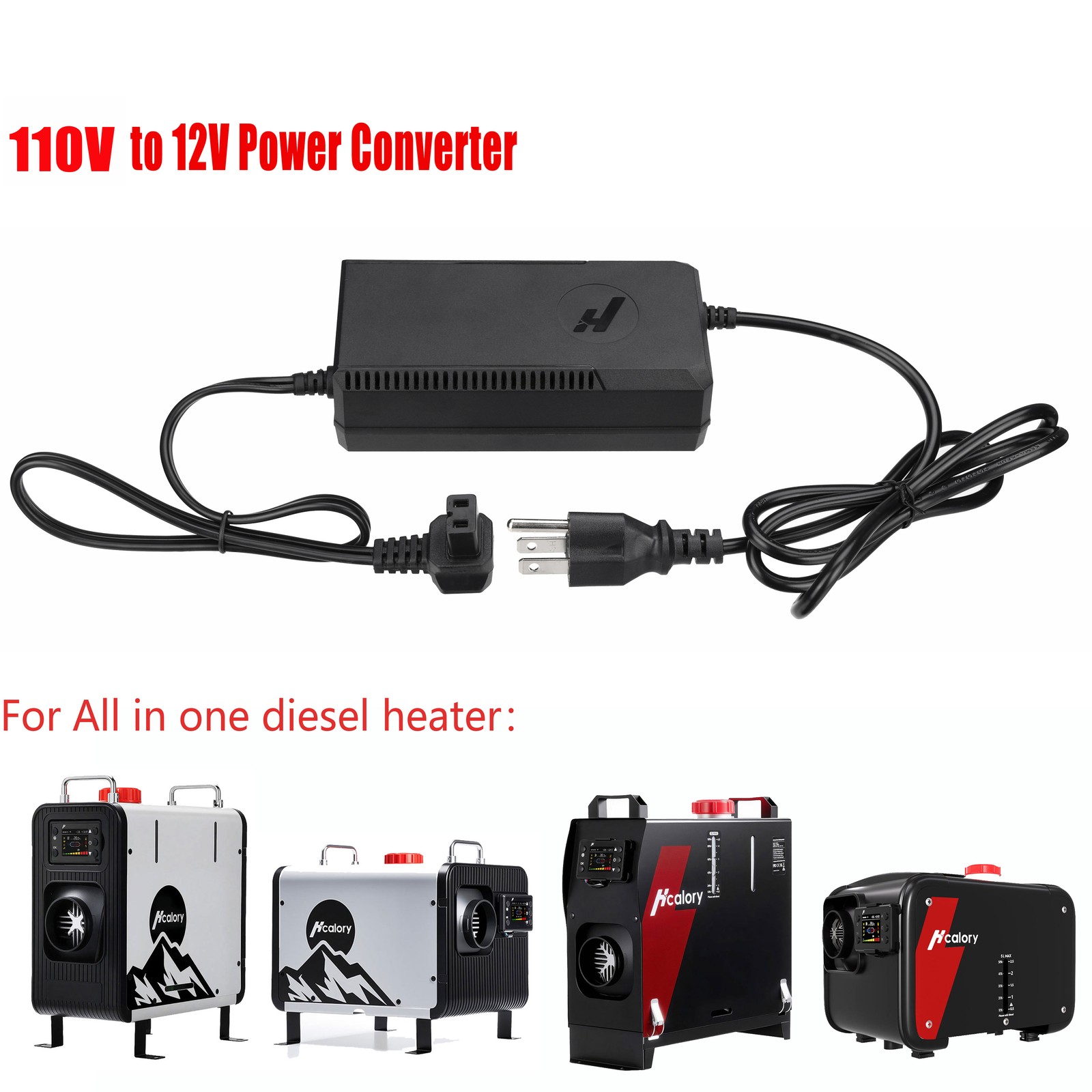 HCALORY DC 12V /24V to AC 110V Adapter Diesel Air Heater Power