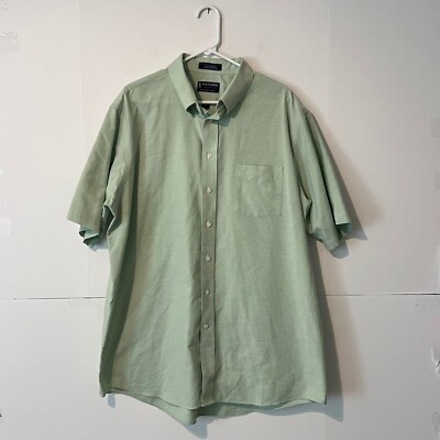 Stafford Mens The Oxford Shirt Size 18 Light Green Regular Fit Short Sleeve