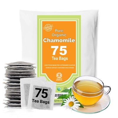 75 Organic Chamomile Tea Bags, Pure Chamomile Flower Tea, Herbal Tea