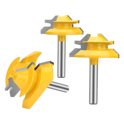 3Pcs 45 Degree Lock Miter Router Bit Set 1/4'' Shank Woodworking Milling Cutter