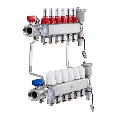 VEVOR 6-Branch Radiant Heat Manifold 1/2" PEX Tubing Floor Heating Manifold Set
