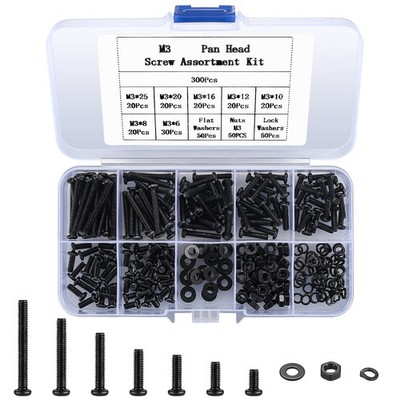 XxinXrong300 Stück M3 Flachkopfschrauben und Muttern Unterlegscheiben Sortime...