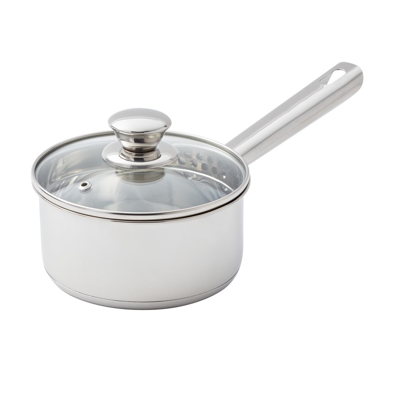 Stainless Steel 1-Quart Saucepan with Straining Lid Perfect for Soups