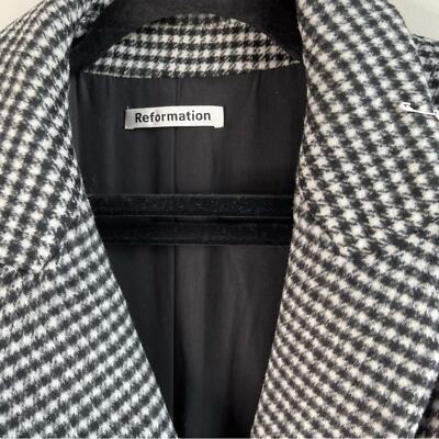 Pre-owned Reformation Double Breasted Wool York Plaid Gingham Long Coat Size Xl In Multicolor
