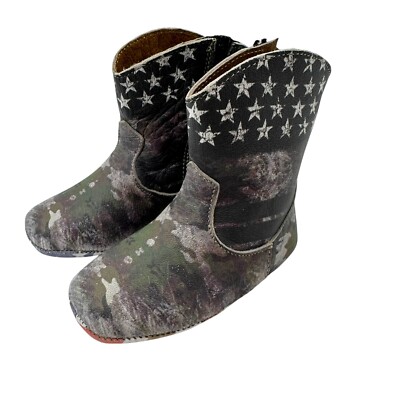 Tin Haul Infant Boys' Freedom Boot Sz 3 Leather USA American Flag Western Cowboy