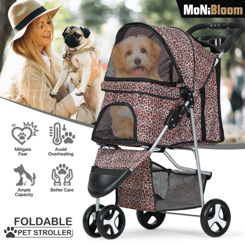 Portable Pet Dog Stroller Foldable 3 Wheels Puppy Travel Carrier Cart+Cup Holder