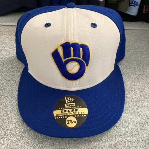 Vtg Milwaukee Brewers Fitted Hat Gray Under Brim Blue Glove