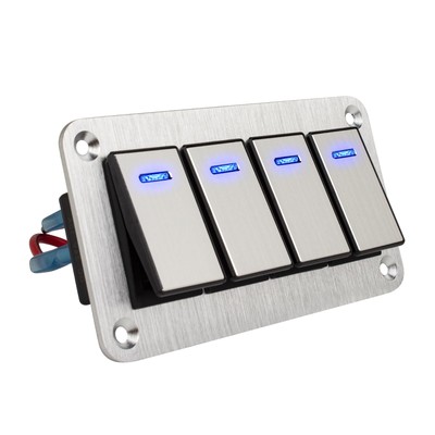 4 Gang Boat Rocker Switch Panel Waterproof,12-24V Pre-Wired Aluminum Rocker S...