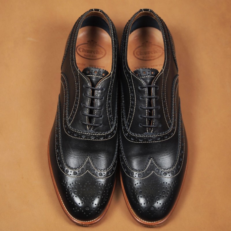 Church'S Burwood Ladies Full Brogue Oxford Shoes Size Eu 37 Navy Blue Leather