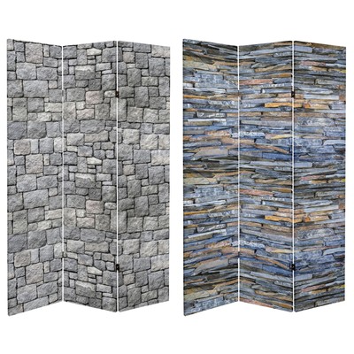 6 ft. Tall Double Sided Medieval Stone Canvas Room Divider