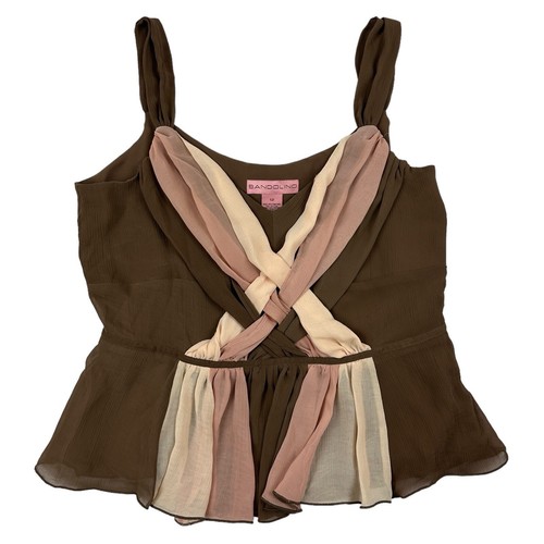 Bandolino Brown Peach Chiffon Peplum Tank Top Blouse Side Zip Sz 12 Polyester