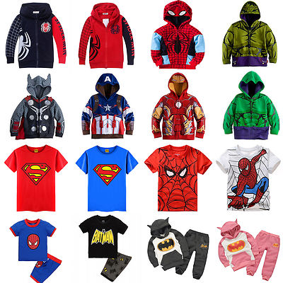 Kids Toddler Boys Superhero Hoodie Coat Sweatshirt TShirt2Pcs Outfits Clothes