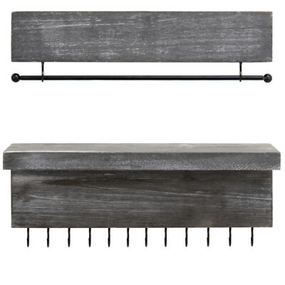 MyGift 2 Piece Set of Wall Mounted Ash Gray Wood Hanging Jewelry Organizer Racks