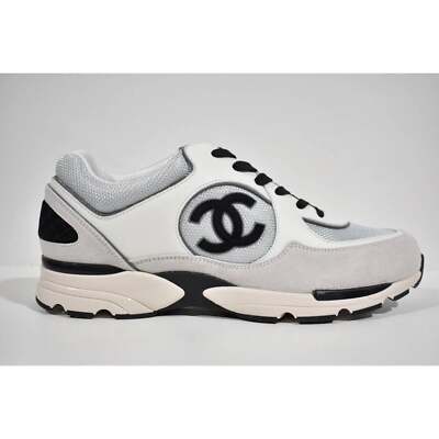 Pre-owned Chanel 22s Mens Silver Grey Black White Cc Logo Low Top Trainer Sneaker 46 13