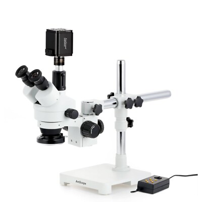 AmScope 7-45 Trinocular Stereo Boom Microscope+Back-Lit 8MP HDMI/WiFi/LAN Camera