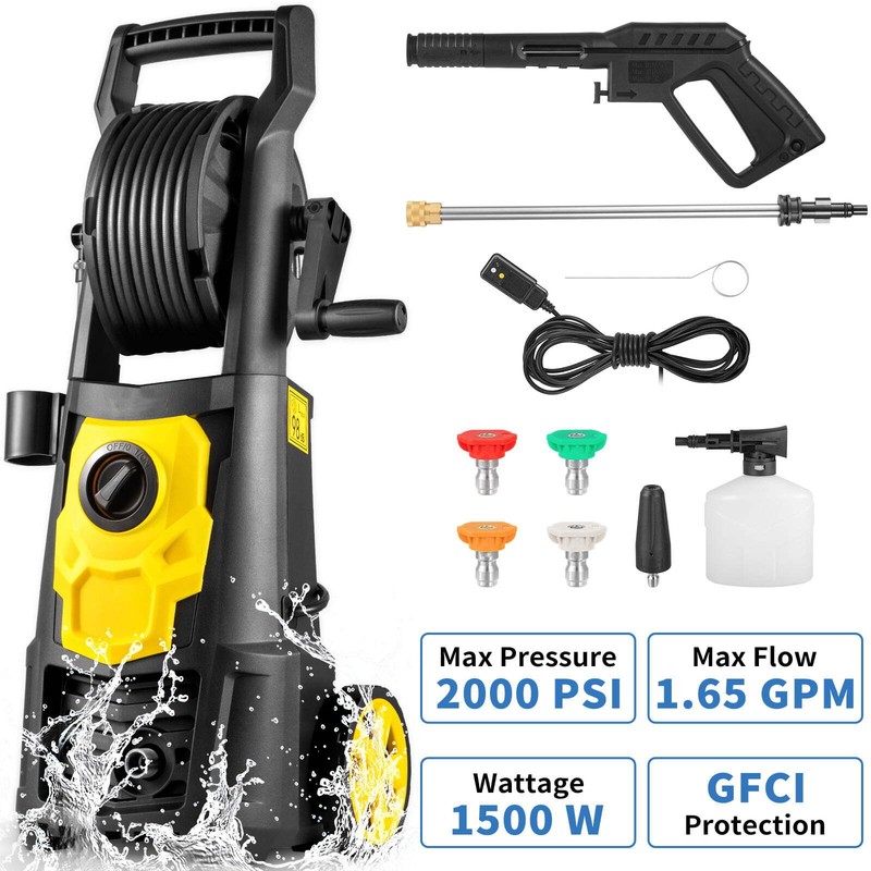 Electric Pressure Washer 2000 PSI 1.65 GPM Power w/ 30 ft Hose 5 Nozzles.