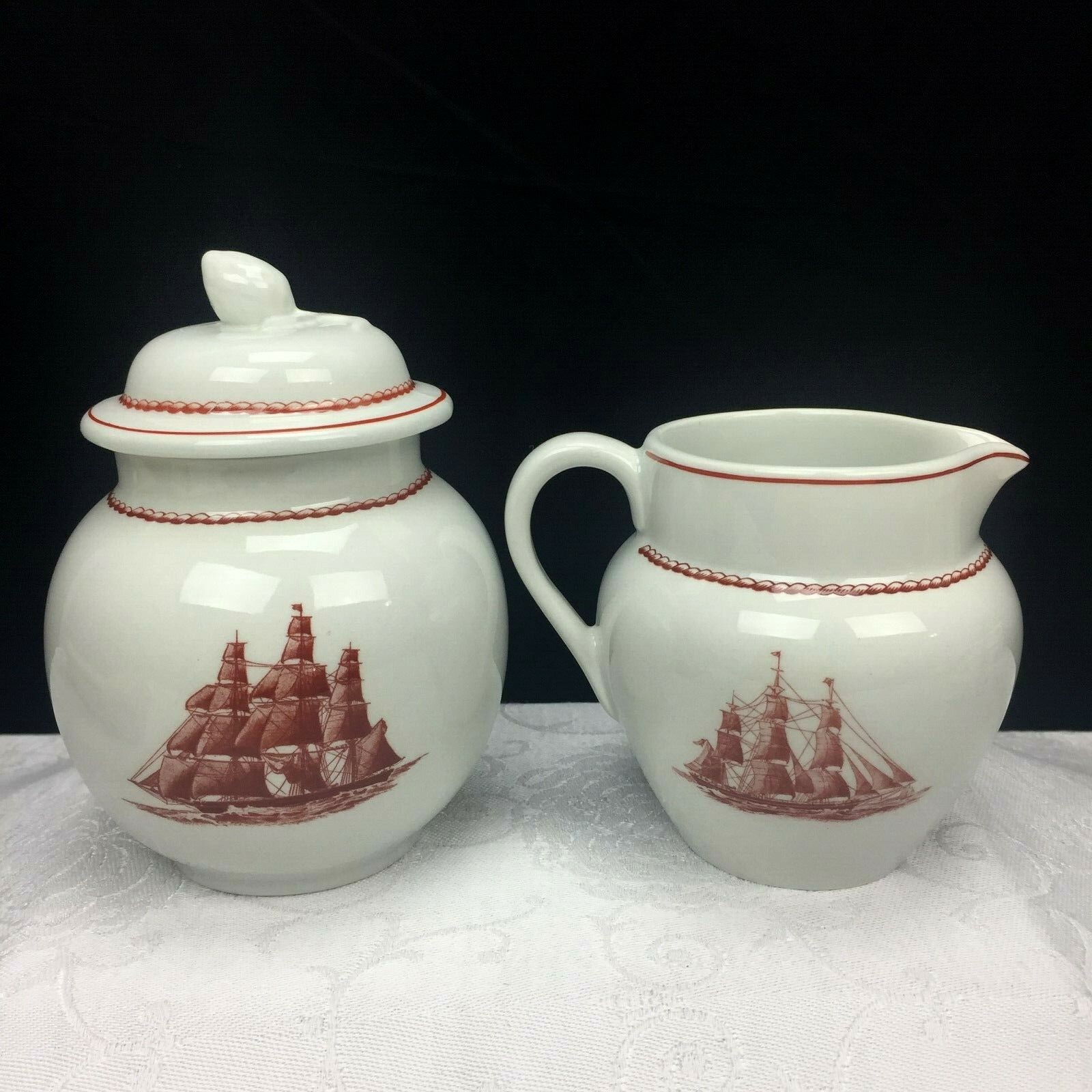 Wedgwood Flying Cloud Rust Creamer & Sugar Bowl Set Vintage