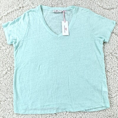 NWT VINEYARD VINES Womens Small 100% Linen Top Short Sleeve Shirt Crystal Blue