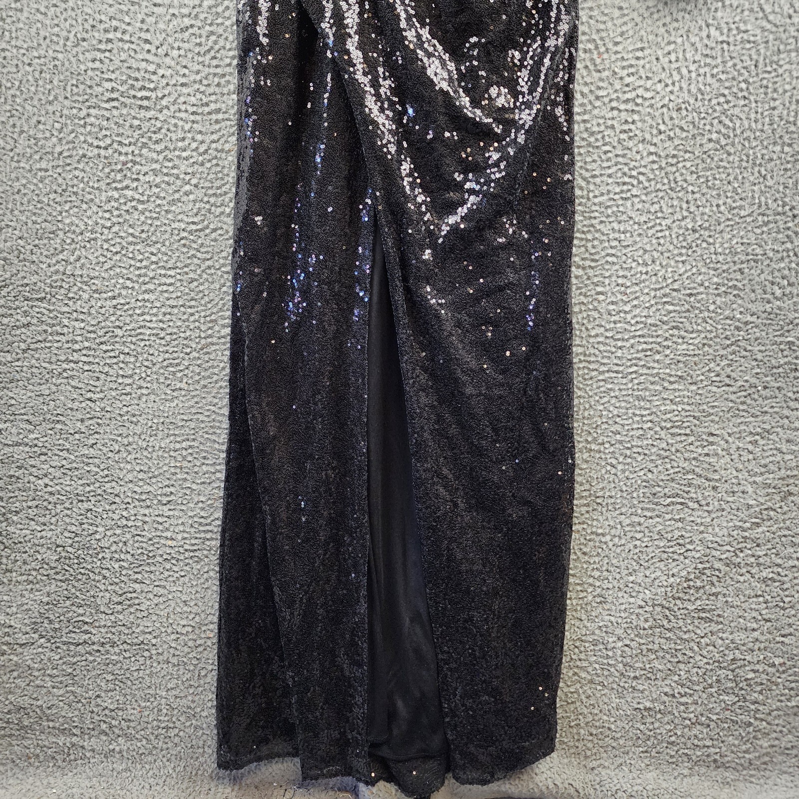AQUA One Sleeve Sequin Gown Womens 4 Black Round Neck Rosette Detail Zip Closure - Picture 5 of 18