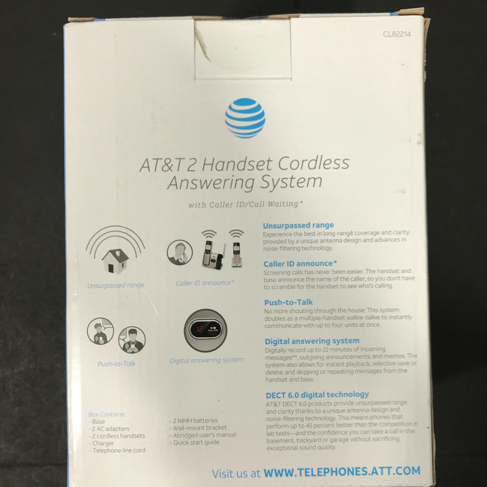 AT&T CL82214 2 Handset Cordless Answering System Caller ID Push to Talk