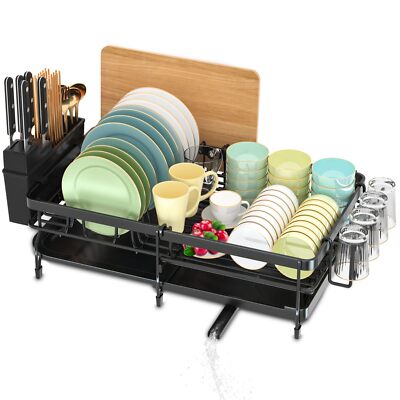 JEDWKFA Scolapiatti da appoggio, Scolapiatti Pieghevole, Con Vassoio (C1T)