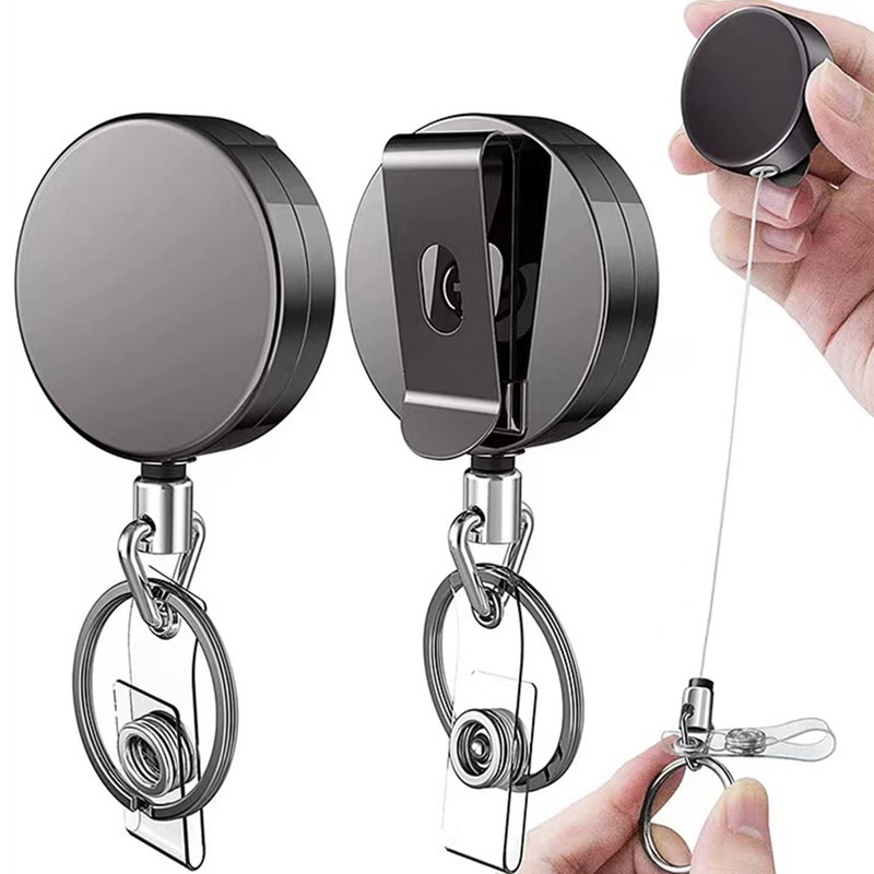 Retractable Key Tool Reel Holder Steel Clip Chain Belt Heavy Duty Split Keyring