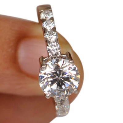 Pre-owned Vt Gems Real 14kt White Gold With 2.80 Carat Round Shape Solitaire Anniversary Ring In D