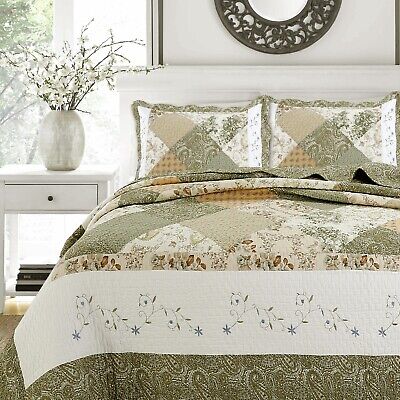 Laura Green Real  Patchwork Reversible 100%Cotton Quilt Set,