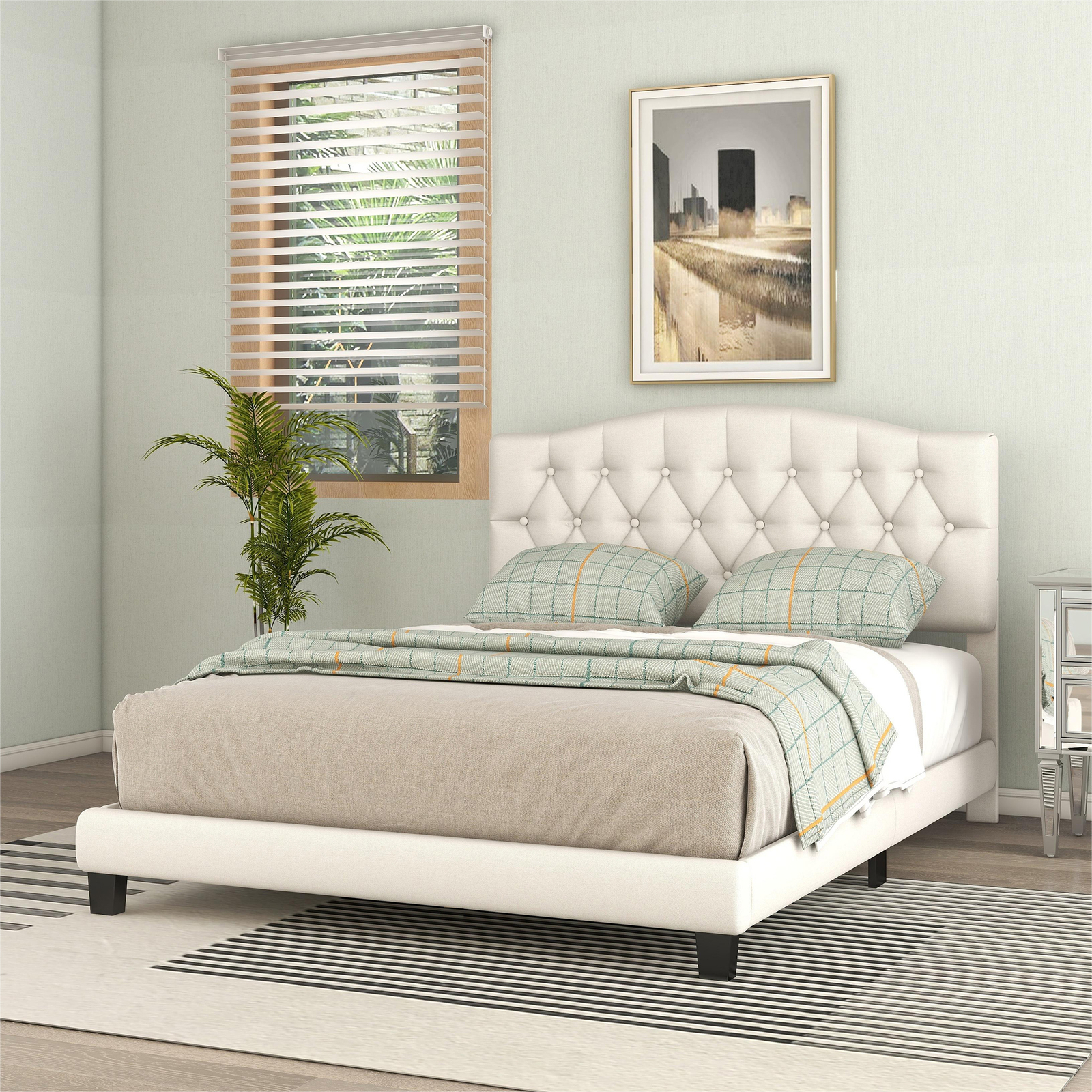 With Upholstered Curved Headboard ,beige