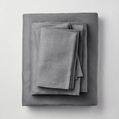Casaluna 100% Washed Linen Sheet Set  Gray  FULL 4 pc.