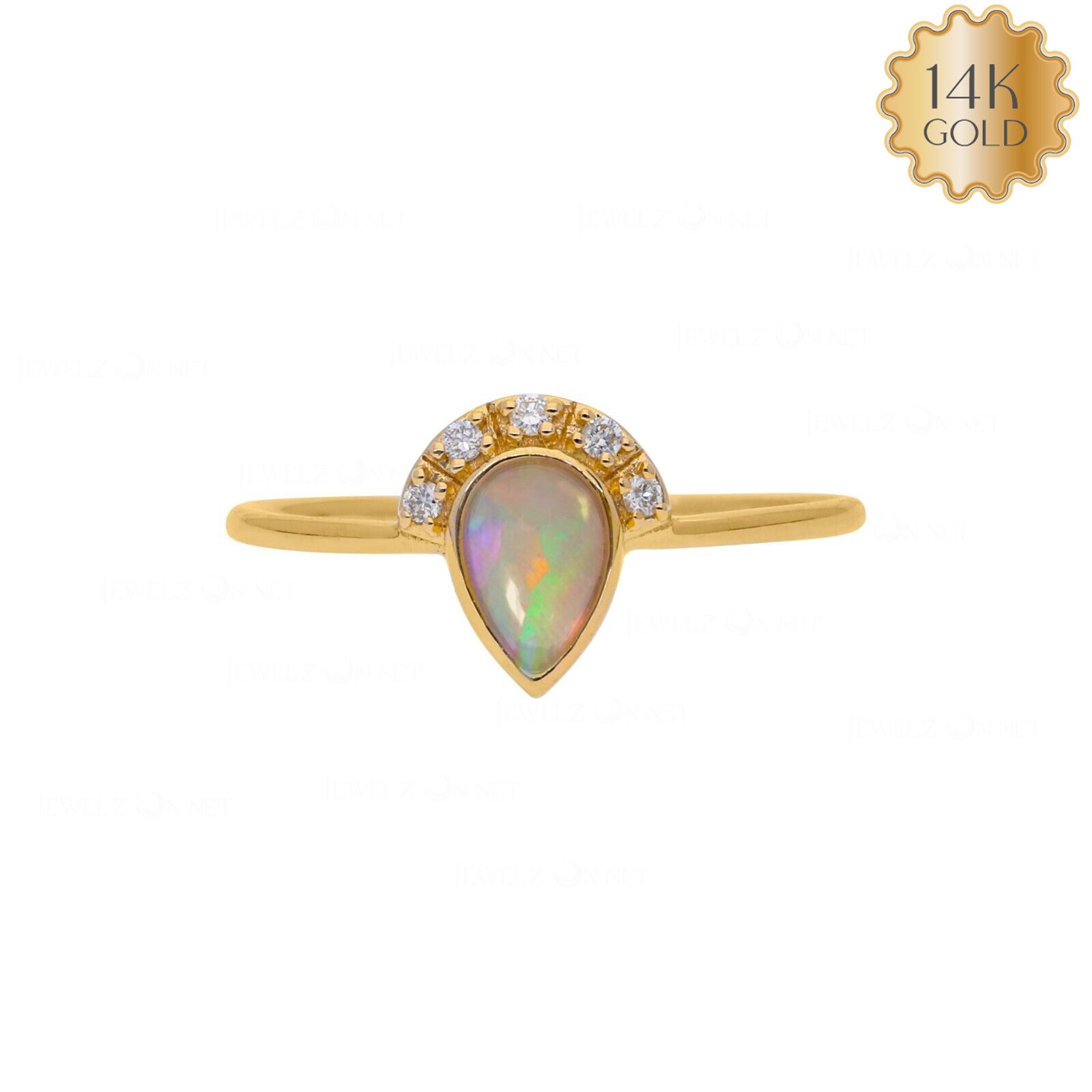 14K Gold Diamond Opal Crown Design Birthday Ring Women Size 5 to 8 New