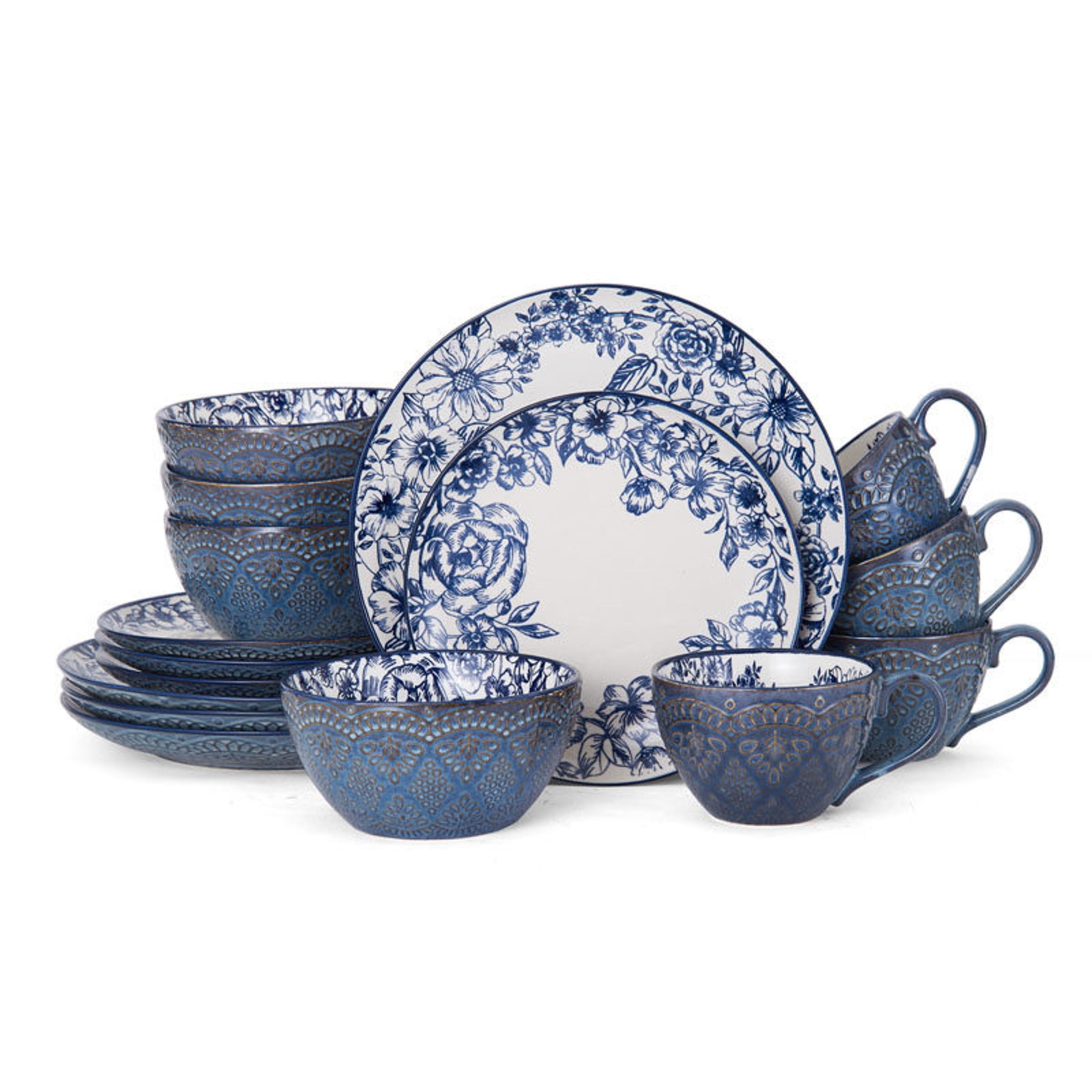 Pfaltzgraff Gabriela Blue Stoneware 16-Piece Dinnerware Set+ +x