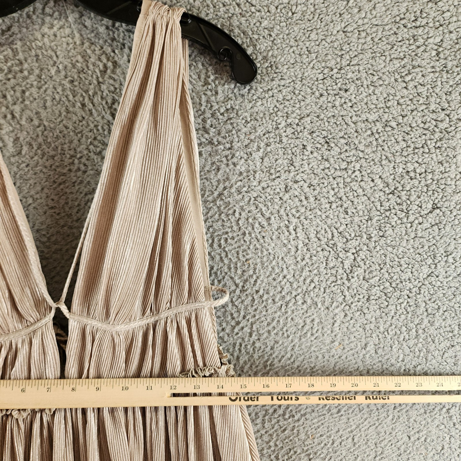 Jonathan Simkhai Plisse Lame Goddess Gown Women's M Champagne Back Zip Closure - Picture 5 of 14