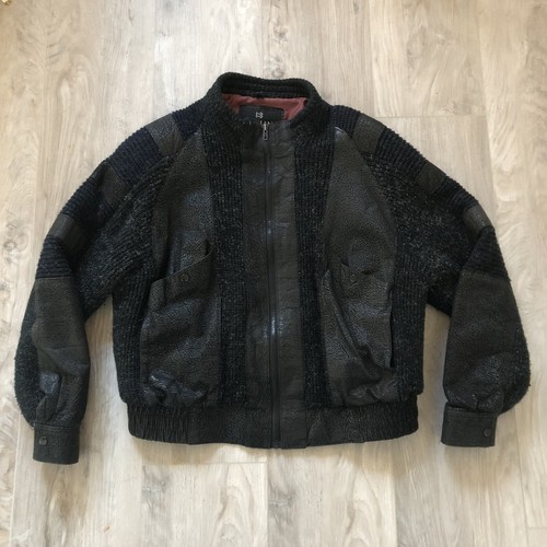 Berman's Vintage Black Leather Acrylic Bomber Jacket Coat Size XL