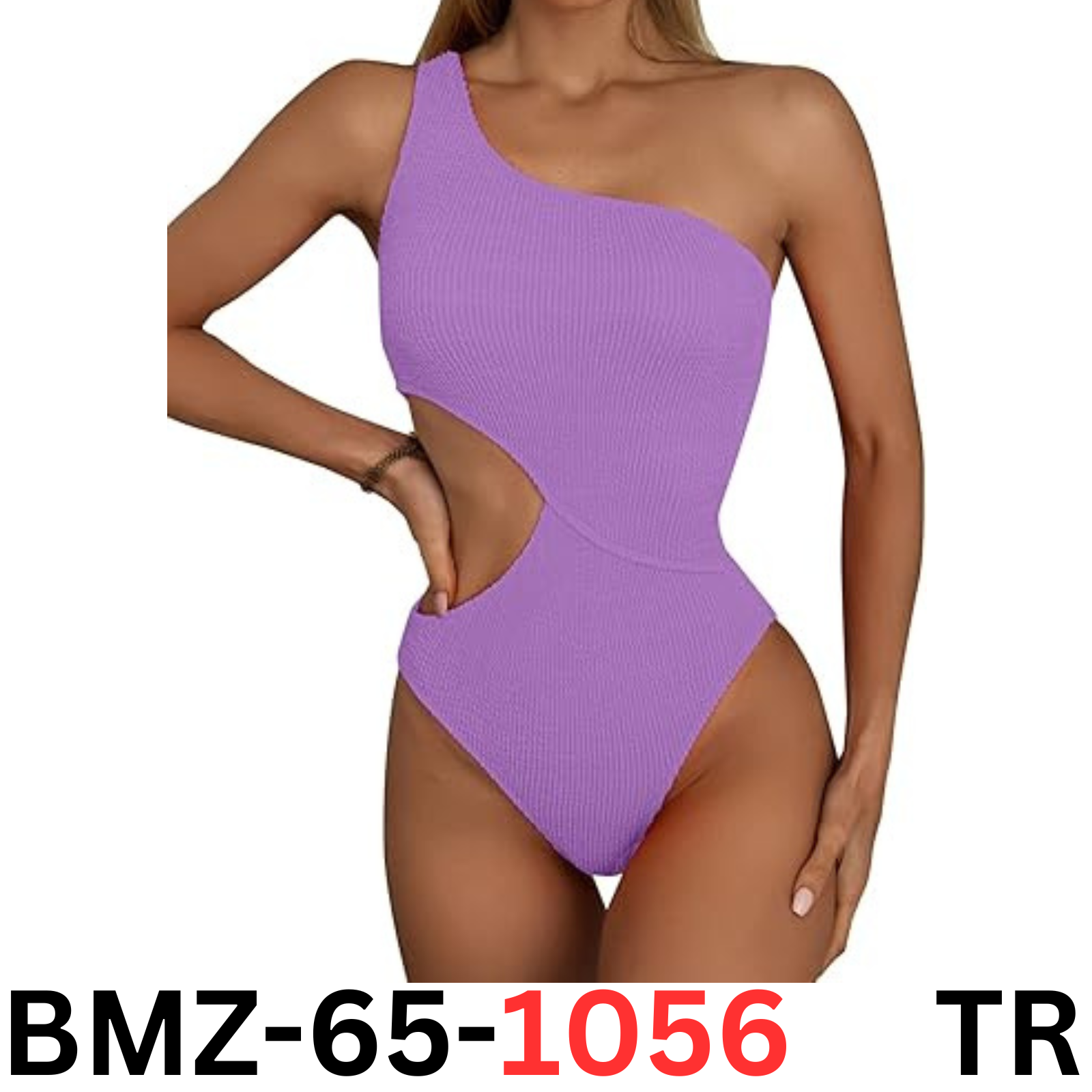 Limeeke Women Cutout 1pc Swimsuit One Shoulder Ribbed Monokini Swimwear Purple M
