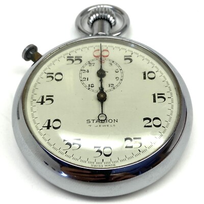 Stadion 7 Jewels Vintage Swiss Stopwatch 49mm Compteur De Sport ~ Tested/Working